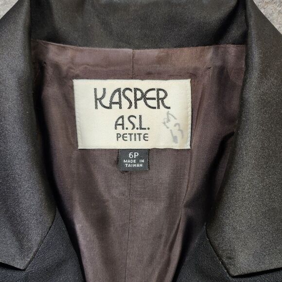 Kasper ASL Petite Blazer Women 6P Black Long Sleeve Fabric Button Career Vintage - Picture 3 of 11